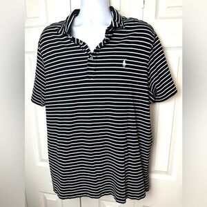 POLO RALPH LAUREN Featherweight Mesh Polo Shirt Black White Striped Classic Golf